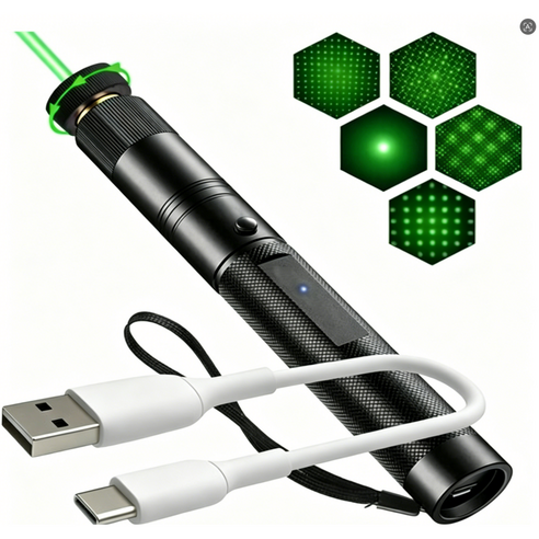 RAILLIN USB 충전식 강력 장거리 포인터 손전등, 그린, 3개